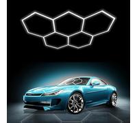 HJDSUDU LED Hexagon Garage Ceiling Light, 6500K, 5 HEX A, White, Indoor, Ceiling Mount, Wall Mount, Cool White, LED, Pull Chain, 1 Count