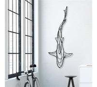 HJDSUDU Shark Metal Wall Decor, 3D Metal Fish Wall Decor,Abstract Line Shark Art Sculpture,Ocean Fish Wall Hanging Shark Metal Wall Decor Art,46X20cm
