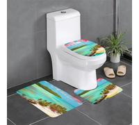 HJFCZH 3-Piece Bathroom Rugs Set 24x16in Caribbean Scenery Picture Anti-Slip Floor Mats with Contour, Oval & Rectangular Shapes for Home, Kitchen & Restrooms