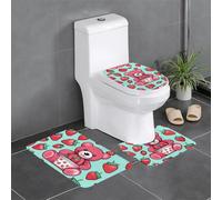 HJFCZH 3-Piece Bathroom Rugs Set 24x16in Sweet Strawberry Bea Picture Anti-Slip Floor Mats with Contour, Oval & Rectangular Shapes for Home, Kitchen & Restrooms