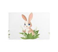 HJFCZH 6PCS Heat Resistant Placemats, Thick & Durable Polyester Dining Table Mats for Home Kitchen, Hotel, Banquet - Easy Wash Bunny and Lily of The Valley Prints