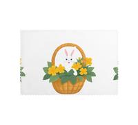 HJFCZH 6PCS Heat Resistant Placemats, Thick & Durable Polyester Dining Table Mats for Home Kitchen, Hotel, Banquet - Easy Wash Bunny in The Flower Basket Prints