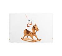 HJFCZH 6PCS Heat Resistant Placemats, Thick & Durable Polyester Dining Table Mats for Home Kitchen, Hotel, Banquet - Easy Wash White Rabbit Riding A Horse Prints