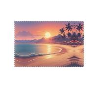 HJFCZH 6PCS Heat Resistant Placemats, Thick & Durable Polyester Dining Table Mats for Home Kitchen, Hotel, Banquet - Easy Wash Beach Sunset Prints