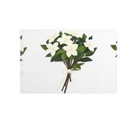 HJFCZH 6PCS Heat Resistant Placemats, Thick & Durable Polyester Dining Table Mats for Home Kitchen, Hotel, Banquet - Easy Wash A Bouquet of Beautiful Gardenias Prints