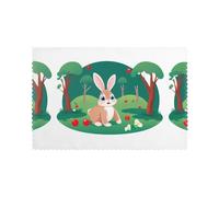 HJFCZH 6PCS Heat Resistant Placemats, Thick & Durable Polyester Dining Table Mats for Home Kitchen, Hotel, Banquet - Easy Wash Bunny in The Cherry Orchard Prints