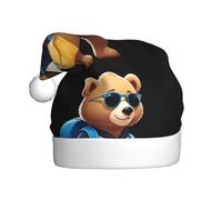 HJFCZH A little bear traveling around the world Picture Christmas Hat for Adult quality accessory soft, lightweight, and fluffy
