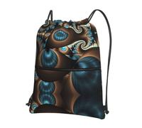 HJFCZH Abstract Blue Brown Prints Drawstring Zipper Backpack - Lightweight Water-Resistant Gym Bag for Travel, Sports & Yoga - Durable Foldable Cover with Front Pocket