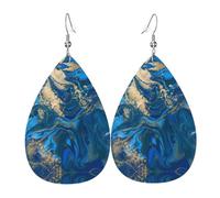 HJFCZH Abstract Marble Stone Prints Teardrop Leather Earrings - Vibrant Dangle Earrings for Women, Lightweight Fashion Jewelry with Silver-Plated Hooks, Ideal for Parties & Gifts