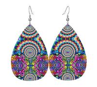 HJFCZH Abstract Mushroom Colorful Mandala Prints Dangle Leather Earrings - Elegant Water Drop Drops for Festive Style & Everyday Chic
