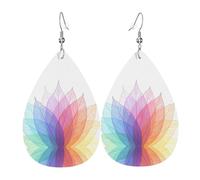 HJFCZH Abstract Spring Leave Prints Teardrop Leather Earrings - Lightweight Dangles with Silver-Plated Hooks, Vivid Color & Hypoallergenic Design for Festive Occasions