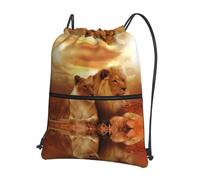 HJFCZH African Lion And Lioness Prints Drawstring Zipper Backpack Lightweight Sport Gym Bag Water-Resistant Travel Throw Cover for Men Women Teens