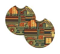 Hjfczh African Map Ethnic Pattern Printing Car Coasters (2 Pack) - Durable Rubber Cup Holder Protectors, Waterproof & Odorless Interior Accessories