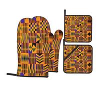 HJFCZH African Tribal Ethnic Texture Oven Mitts and Pot Holders Set, Waterproof Polyester, Black, 4 Piece