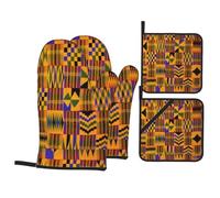 HJFCZH african weaving Prints Kitchen Covers: Waterproof Oven Layers for Safe Cooking & Easy Cleanup - 4 Piece Heat Protection Set