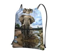 HJFCZH African Wild Animals Elephant Prints Drawstring Zipper Backpack - Lightweight Gym Throw Bag with Front Pocket - Ideal for Travel & Yoga