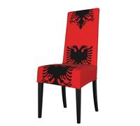 HJFCZH Albanian flag Prints Dining Chair Throw Covers - Stretchable Polyester-Spandex Fabric for Elegant Home & Event Decor - Universal Fit & Easy Care