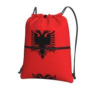 HJFCZH Albanian flag Prints Drawstring Zipper Backpack - Lightweight Gym Throw Bag with Front Pocket - Ideal for Travel & Yoga
