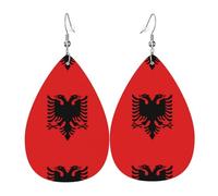 HJFCZH Albanian flag Prints Teardrop Leather Earrings - Lightweight Dangle Earrings for Women, Vivid Color Faux Leather Drops with Silver Plated Hooks, Stylish Jewelry