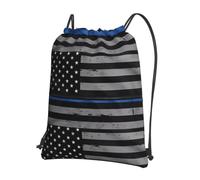 HJFCZH American Thin Blue Line Flag Prints Drawstring Zipper Backpack - Ultra-Durable Water-Resistant Gym Bag for Travel & Sports - Lightweight & Foldable Cover