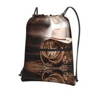 HJFCZH American West Rodeo Hat Prints Drawstring Zipper Backpack - Lightweight Gym Throw Bag with Front Pocket - Ideal for Travel & Yoga