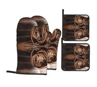 HJFCZH American West Rodeo Hat Prints Kitchen Covers: Waterproof Oven Layers for Safe Cooking & Easy Cleanup - 4 Piece Heat Protection Set