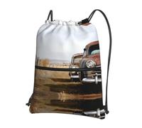 HJFCZH Antique Car Prints Drawstring Zipper Backpack - Lightweight Gym Throw Bag with Front Pocket - Ideal for Travel & Yoga