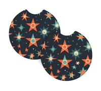 HJFCZH Atomic Stars Retro Pattern Prints Cute Car Coasters Set of 2 - Waterproof Cup Holder Protectors for Cars, Trucks & SUVs