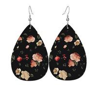 HJFCZH Autumn Beautiful Floral Prints Teardrop Leather Earrings - Lightweight Dangles with Silver-Plated Hooks, Vivid Color & Hypoallergenic Design for Festive Occasions