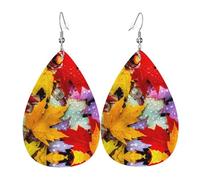 HJFCZH Autumn Leaves Maple Prints Teardrop Leather Earrings - Lightweight Dangles with Silver-Plated Hooks, Vivid Color & Hypoallergenic Design for Festive Occasions