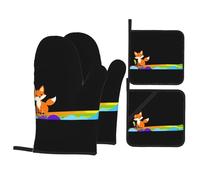 HJFCZH Baby Fox On The Rainbow Prints Oven Mitts & Pot Holders Set - Waterproof Kitchen Throw & Heat Resistant Layers - Durable Covers for Cooking, Baking & BBQ