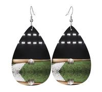 HJFCZH Baseball Sports Field Prints Teardrop Leather Earrings - Lightweight Dangles with Silver-Plated Hooks, Vivid Color & Hypoallergenic Design for Festive Occasions