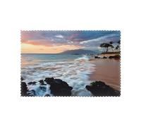 HJFCZH Beach Maui Hawaii Sunset Sea Waves Clouds Prints Heavy-Duty Table Layers - Heatproof Placemat Set of 6, 12x18 Inch Washable Dining Covers for Hotel & Home Banquet Styling