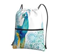 HJFCZH Beautiful Peacock and Floral Prints Drawstring Zipper Backpack - Water-Resistant & Durable Gym Bag for Travel, Sports & Everyday Essentials
