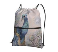 HJFCZH Beautiful peacock Prints Drawstring Zipper Backpack - Water-Resistant & Durable Gym Bag for Travel, Sports & Everyday Essentials