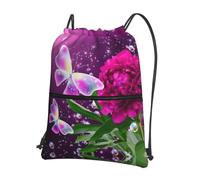 HJFCZH Beautiful Purple Butterfly Floral Prints Drawstring Zipper Backpack - Lightweight Gym Throw Bag with Front Pocket - Ideal for Travel & Yoga