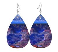 HJFCZH Beauty Grand Canyon Prints Teardrop Leather Earrings - Lightweight Dangles with Silver-Plated Hooks, Vivid Color & Hypoallergenic Design for Festive Occasions