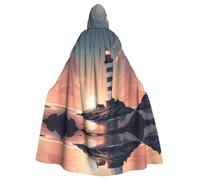 HJFCZH Beauty Lighthouse Printed Halloween Adult Hooded Cloak for various party and carnival settings