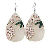 HJFCZH Bell orchid Prints Teardrop Leather Earrings - Lightweight Dangles with Silver-Plated Hooks, Vivid Color & Hypoallergenic Design for Festive Occasions