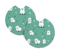 HJFCZH Bichon On The Grass Prints Cute Car Coasters Set of 2 - Waterproof Cup Holder Protectors for Cars, Trucks & SUVs