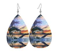 HJFCZH Big Fish Prints Water Drop Earrings - Fashionable Faux Leather Drops with 925 Sterling Silver Earring Hooks - Durable & Stylish