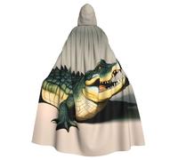 HJFCZH big mouth crocodile Prints Halloween Adult Hooded Cape Large Hooded Cloak with Bow Tie, No Zipper