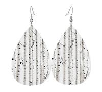 HJFCZH Birch Tree Prints Teardrop Leather Earrings - Lightweight Dangle Earrings for Women, Vivid Color Faux Leather Drops with Silver Plated Hooks, Stylish Jewelry