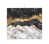 HJFCZH Black White Gold Foil Marble Prints Kitchen Drying Mat - Absorbent Dish Drying Throw with Vibrant Prints, Quick-Dry Countertop Cover for Dishes & Utensils - Non-Slip