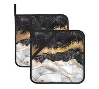 HJFCZH Black White Gold Foil Marble Prints Square Hot Pads - Waterproof Kitchen Pot Covers, Durable Heat Resistant Layers for Serving & Oven Use - 2 Piece Set