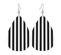 HJFCZH Black & White Stripe Prints Teardrop Leather Earrings - Lightweight Dangles with Silver-Plated Hooks, Vivid Color & Hypoallergenic Design for Festive Occasions
