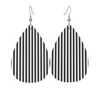 HJFCZH Black & White Stripe Prints Teardrop Leather Earrings - Lightweight Dangles with Silver-Plated Hooks, Vivid Color & Hypoallergenic Design for Festive Occasions