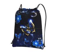 HJFCZH blue butterfly Prints Drawstring Zipper Backpack - Lightweight Water-Resistant Gym Bag for Travel, Sports & Yoga - Durable Foldable Cover with Front Pocket