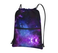 HJFCZH Blue galaxy Prints Drawstring Zipper Backpack Lightweight Sport Gym Bag Water-Resistant Travel Throw Cover for Men Women Teens