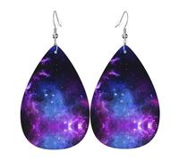 HJFCZH Blue galaxy Prints Teardrop Leather Earrings - Lightweight Dangle Earrings for Women, Vivid Color Faux Leather Drops with Silver Plated Hooks, Stylish Jewelry